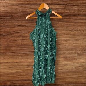 SHEIN Emerald Green Halter Floral Appliqué Dress